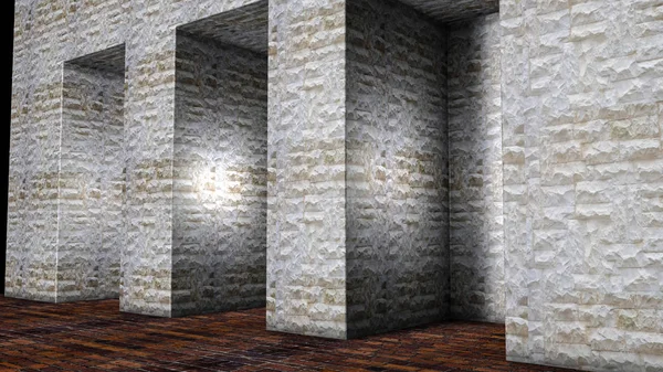 üç taş nişler duvarında. 3D render