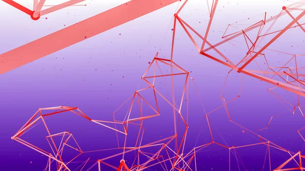 pink particles connected to each other on a purple background. 3D rendering