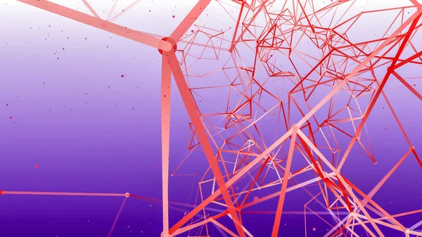 pink particles connected to each other on a purple background. 3D rendering