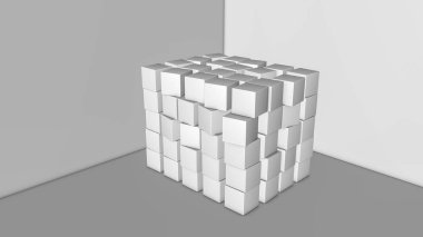 gri bir arka plan üzerinde beyaz küp. üç boyutlu çizim. 3D render