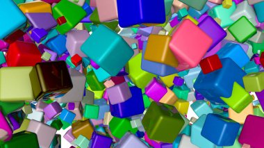 Beyaz bir arka plan üzerinde çok renkli küpler. üç boyutlu çizim. 3D render