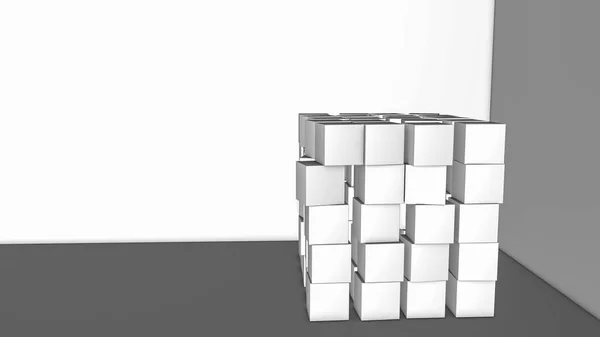 灰色背景上的白色立方体 三维插图 — 图库照片