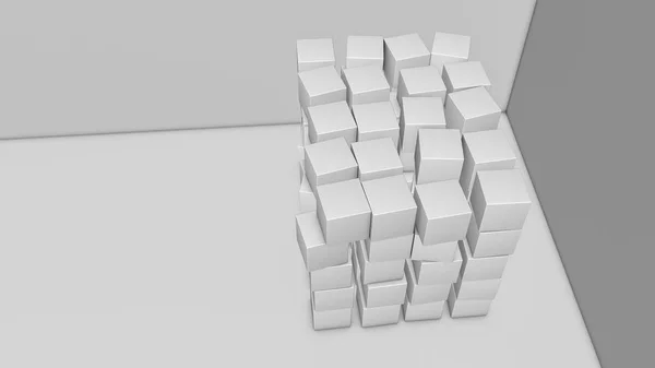 Cubos Blancos Sobre Fondo Gris Ilustración Tridimensional Renderizado — Foto de Stock