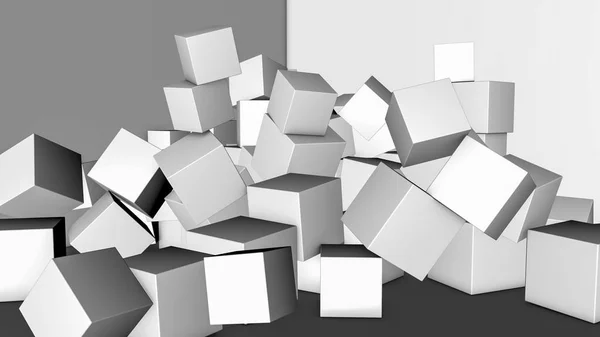 灰色の背景に白のキューブ 立体イラストレーション レンダリング — ストック写真