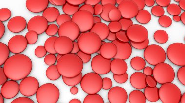 Gri bir arka plan üzerinde birçok kırmızı üç boyutlu oval. 3D render