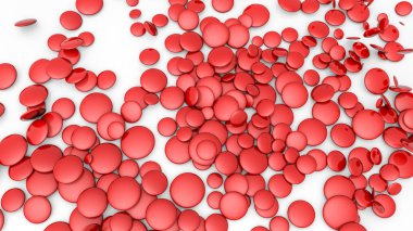 Gri bir arka plan üzerinde birçok kırmızı üç boyutlu oval. 3D render