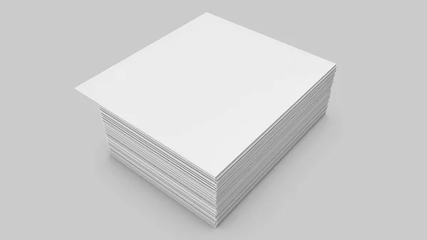 Hromádky Bílých Listů Papíru Šedém Pozadí Vykreslování — Stock fotografie