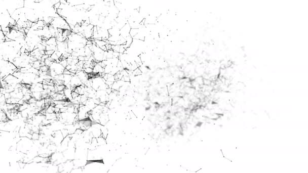 Svarta Partiklar Flyger Vit Bakgrund Abstrakt Bakgrund Rendering — Stockvideo