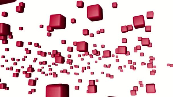 Rode Driedimensionale Blokjes Langzaam Bewegen Een Witte Achtergrond Abstracte Achtergrond — Stockvideo