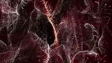 siyah bir arka plan üzerinde turuncu ışınları ile yavaş yavaş beyaz parçacıklar hareket ettirir. soyut arka plan. 3d render