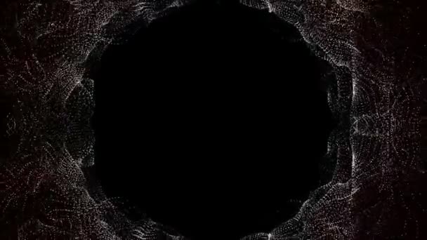 Медленно Движущиеся Белые Частицы Оранжевыми Лучами Черном Фоне Абстрактный Фон — стоковое видео