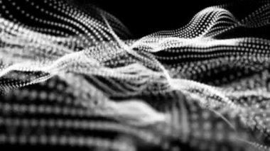 fütüristik formları beyaz parçacıklar yavaş siyah bir arka plan karşı hareket edin. arka plan. 3D render