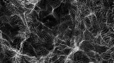 fütüristik formları beyaz parçacıklar yavaş siyah bir arka plan karşı hareket edin. arka plan. 3D render