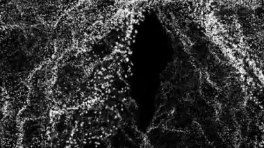 Beyaz yuvarlak parçacıkları tarafından prizine bir siyah arka plan üzerine taşıyın. arka plan. 3D render