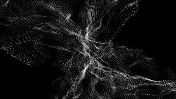 未来的な形で 白い粒子は 黒の背景にゆっくりと移動します 抽象的な背景 レンダリング — ストック動画