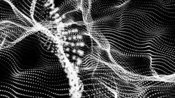 Weiße Partikel Futuristischen Formen Bewegen Sich Langsam Vor Schwarzem Hintergrund — Stockvideo