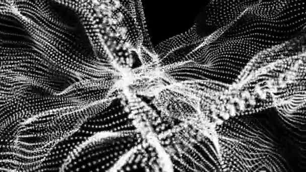 Λευκά Σωματίδια Στο Φουτουριστικό Μορφές Κινούνται Αργά Μαύρο Φόντο Αφηρημένα — Αρχείο Βίντεο