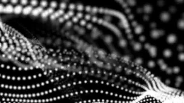未来主义形式的白色粒子在黑色背景下缓慢移动 抽象的背景 — 图库视频影像