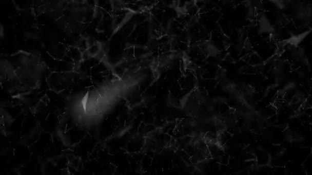 由条状连接的白色圆形粒子在黑色背景上移动 抽象的背景 — 图库视频影像