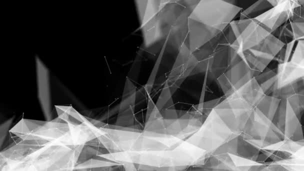White Particles Connected Strips Move Black Background Abstract Background Rendering — Stock Video