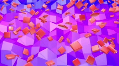 Oluklar ile kırmızı küpler düşük poli uçağı uçur. 3D render