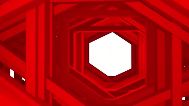 Tunnel Three Dimensional Red Beams Chaotically Moving Rendering — Stock Video