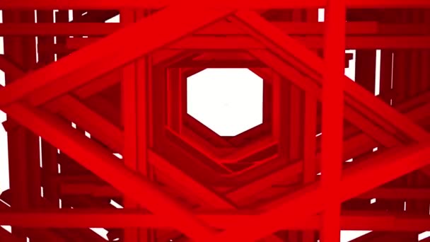 三维红色横梁的隧道混乱地移动 — 图库视频影像