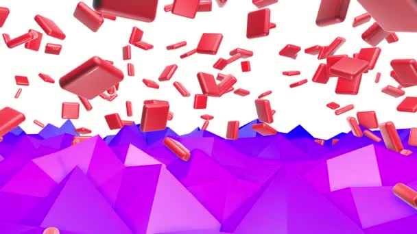 Red Cubes Chamfers Fly Low Poly Plane Rendering — Stock Video