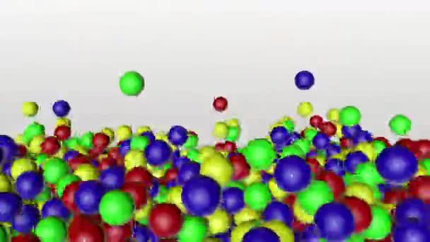 Muitas Bolas Tridimensionais Multi Coloridas Saltar Sobre Fundo Branco Renderização — Vídeo de Stock