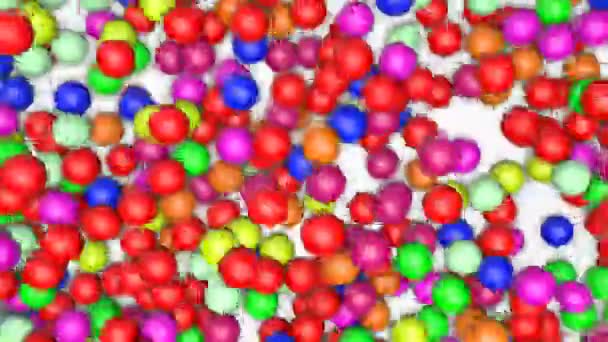 Many Multi Colored Three Dimensional Balls Jump White Background Rendering — Stock Video