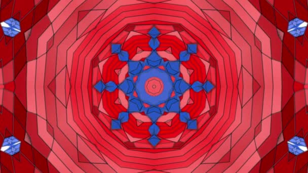 Červená Modrá Kaleidoskop Pozadí Pomalu Pohybující Hvězda Tvaru Spořič Obrazovky — Stock video