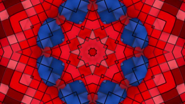 Červená Modrá Kaleidoskop Pozadí Pomalu Pohybující Hvězda Tvaru Spořič Obrazovky — Stock video