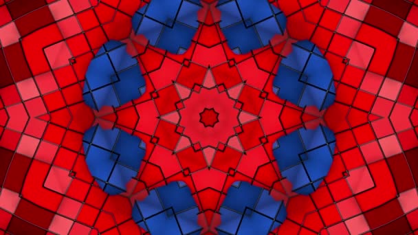 Red Blue Kaleidoscope Background Slowly Moving Star Shaped Screensaver Rendering — Stock Video