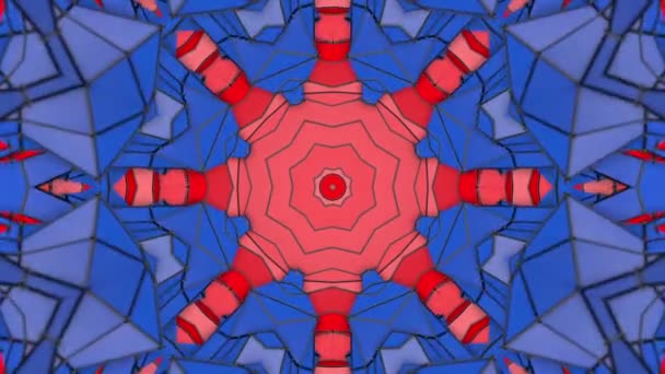 Red Blue Kaleidoscope Background Slowly Moving Star Shaped Screensaver Rendering — Stock Video