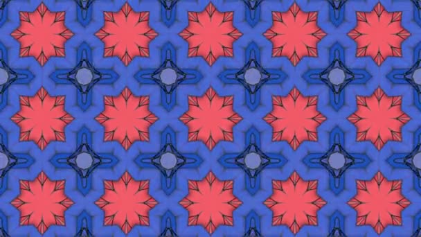 Röd Blå Kaleidoscope Bakgrund Långsamt Flytta Stjärnformade Screensaver Rendering — Stockvideo