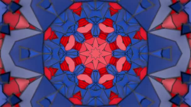 Red Blue Kaleidoscope Background Slowly Moving Star Shaped Screensaver Rendering — Stock Video