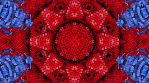 Red Blue Kaleidoscope Background Slowly Moving Star Shaped Screensaver Rendering — Stock Video
