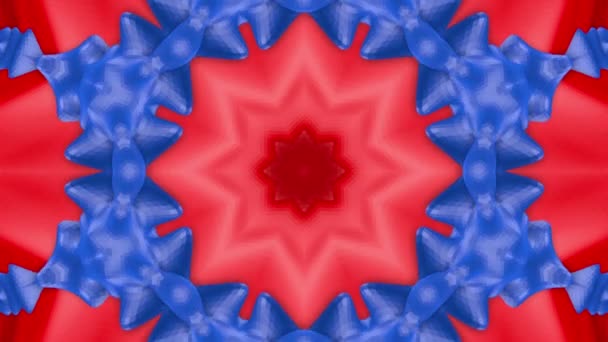 赤青い万華鏡背景 ゆっくりと動くスクリーン セーバーは星の形します レンダリング — ストック動画