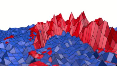 kırmızı, mavi düşük poli dalga yüzey deforme. 3D render