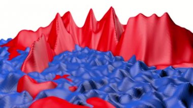 kırmızı, mavi düşük poli dalga yüzey deforme. 3D render