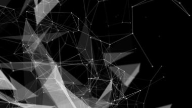 Beyaz bağlantı parçacıklar yavaş yavaş siyah bir arka plan üzerinde hareket ettirin. arka plan. 3D işleme alan derinliği ve bulanıklık