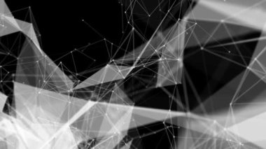 Beyaz bağlantı parçacıklar yavaş yavaş siyah bir arka plan üzerinde hareket ettirin. arka plan. 3D işleme alan derinliği ve bulanıklık
