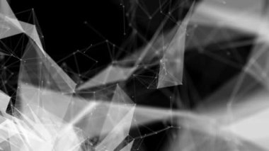 Beyaz bağlantı parçacıklar yavaş yavaş siyah bir arka plan üzerinde hareket ettirin. arka plan. 3D işleme alan derinliği ve bulanıklık