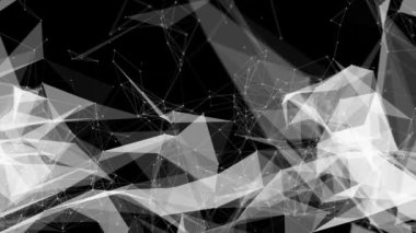 Beyaz bağlantı parçacıklar yavaş yavaş siyah bir arka plan üzerinde hareket ettirin. arka plan. 3D işleme alan derinliği ve bulanıklık