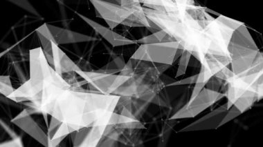 Beyaz bağlantı parçacıklar yavaş yavaş siyah bir arka plan üzerinde hareket ettirin. arka plan. 3D işleme alan derinliği ve bulanıklık