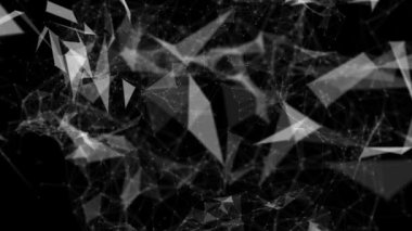 Beyaz bağlantı parçacıklar yavaş yavaş siyah bir arka plan üzerinde hareket ettirin. arka plan. 3D işleme alan derinliği ve bulanıklık