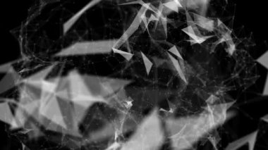 Beyaz bağlantı parçacıklar yavaş yavaş siyah bir arka plan üzerinde hareket ettirin. arka plan. 3D işleme alan derinliği ve bulanıklık