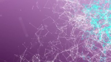 Turkuaz parçacıklar yavaş yavaş mor bir arka plan üzerinde hareket ettirin. arka plan. 3D işleme alan derinliği ve bulanıklık