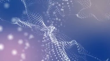 Beyaz parçacıklar ışık mavi bir arka plan üzerinde yavaş yavaş uçar. Soyut alanı. 3D render.
