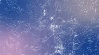 Beyaz parçacıklar ışık mavi bir arka plan üzerinde yavaş yavaş uçar. Soyut alanı. 3D render.